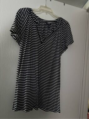 Chaps Women's Navy and White Striped Short Sleeve Tee